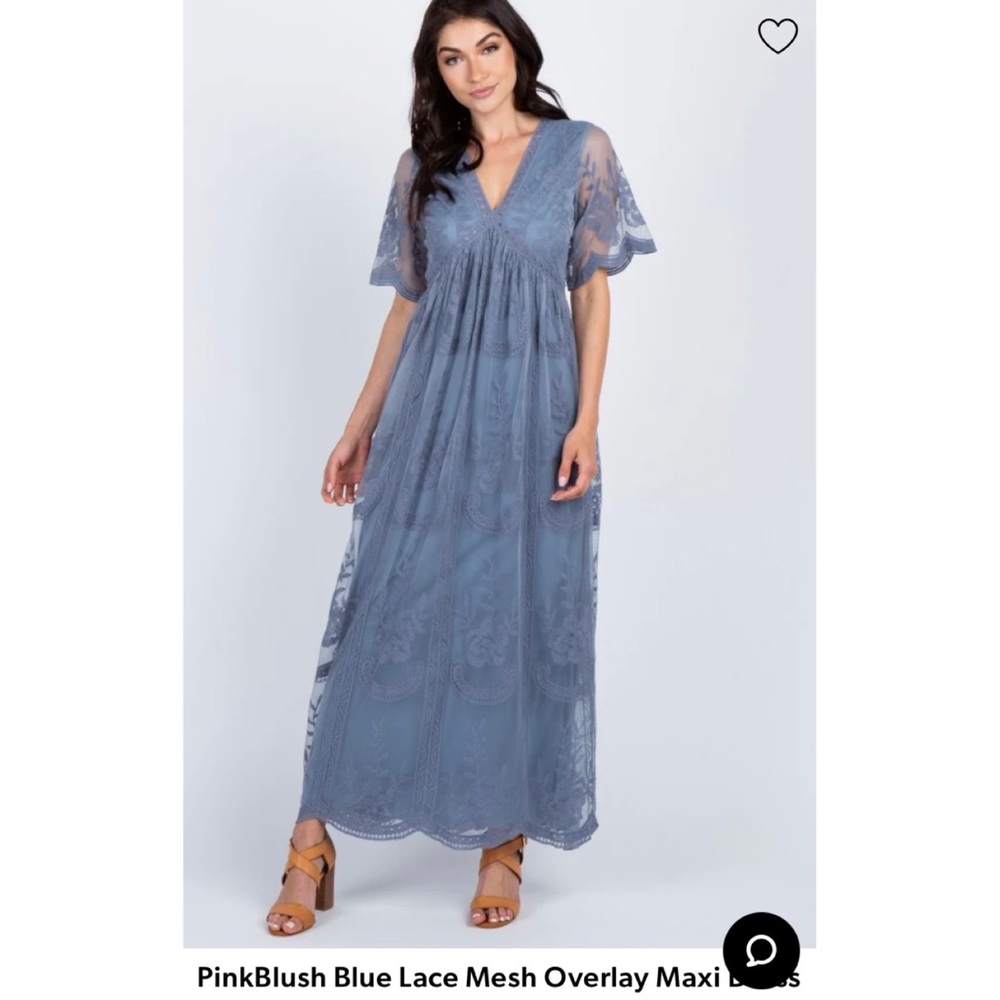 PinkBlush Blue Lace Mesh Overlay Maxi Dress, Large